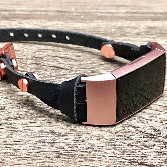 Rose Gold & Black Leather Fitbit Charge 3 Bracelet - Picture 5 of 8